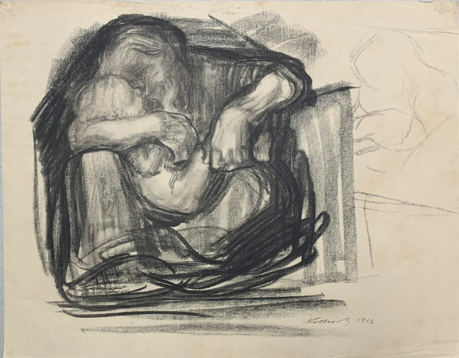 galerie-ahlers-kaethe-kollwitz-blatt-nummer-15-kauernde-frau-mit-kind-im-schoss-1920-42x53